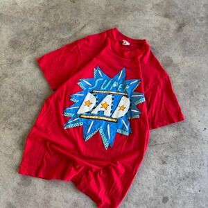 80s vintage Ken Done‎ Super Dad Graphic Pop Art T shirt Red Medium Single Stich